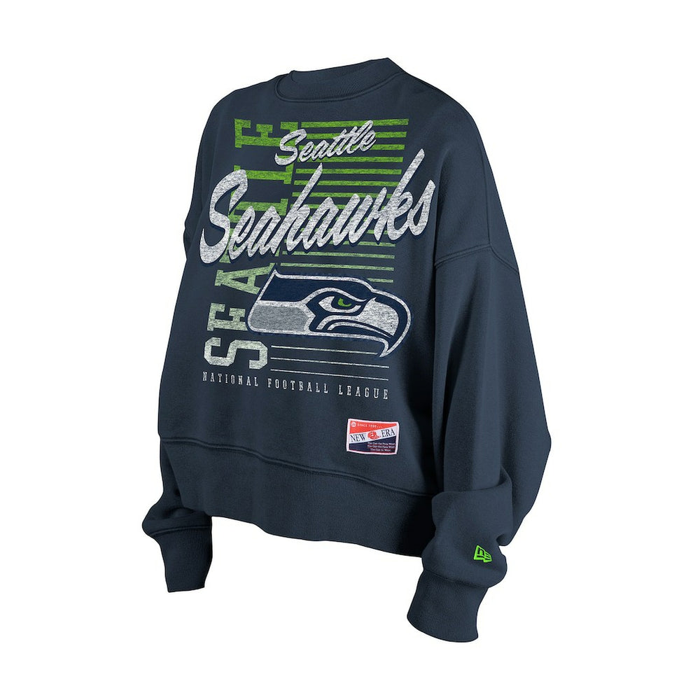 Seattle Seahawks Women's Oversized Throwback Mineral Wash Crew Neck Sweatshirt | NFL Outlet