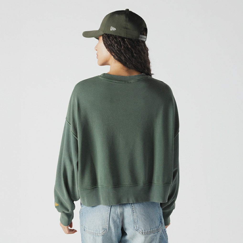 Green Bay Packers Women's Oversized Throwback Mineral Wash Crew Neck Sweatshirt | NFL Outlet