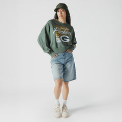 Green Bay Packers Women's Oversized Throwback Mineral Wash Crew Neck Sweatshirt | NFL Outlet