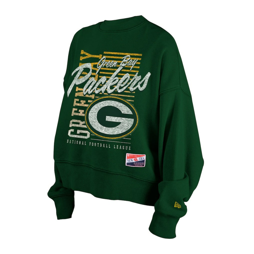 Green Bay Packers Women's Oversized Throwback Mineral Wash Crew Neck Sweatshirt | NFL Outlet