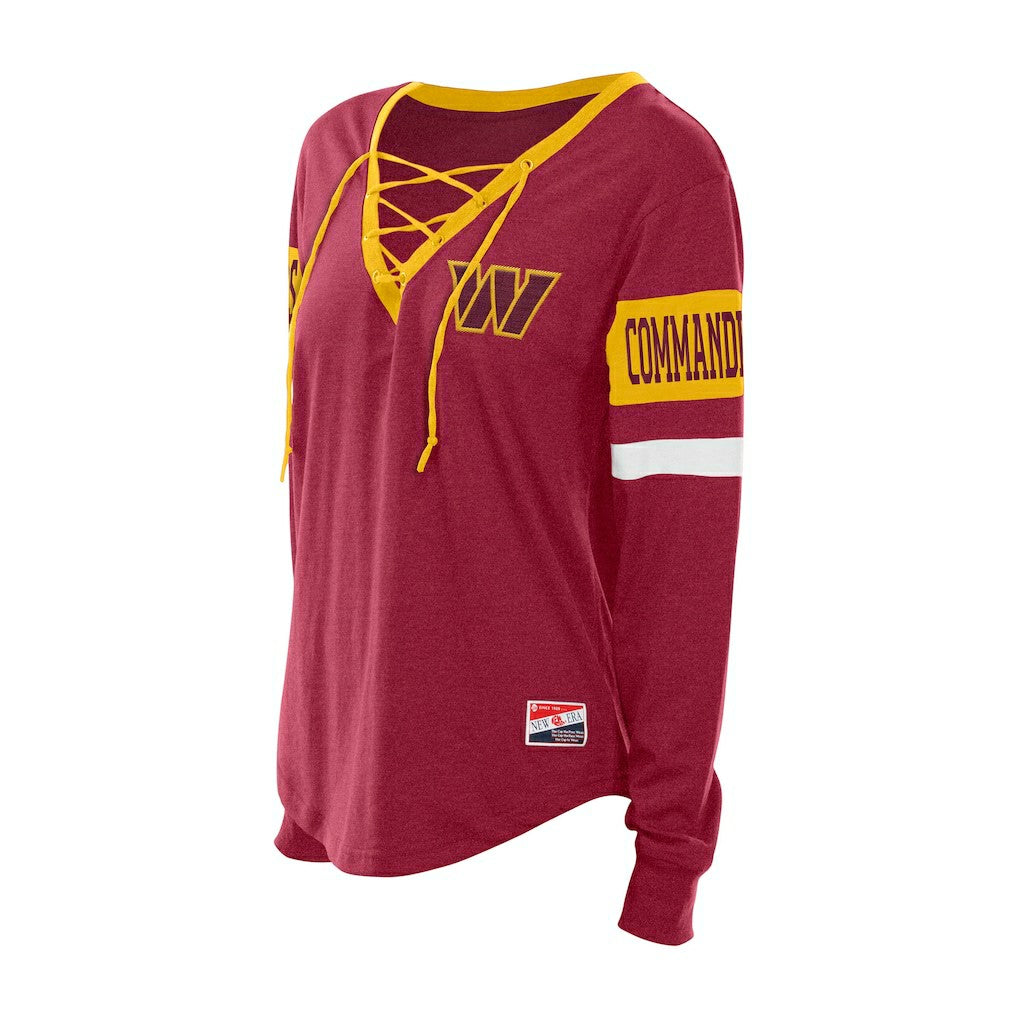 Washington Commanders Women's Throwback Lace-Up Long-Sleeve T-Shirt | NFL Discount