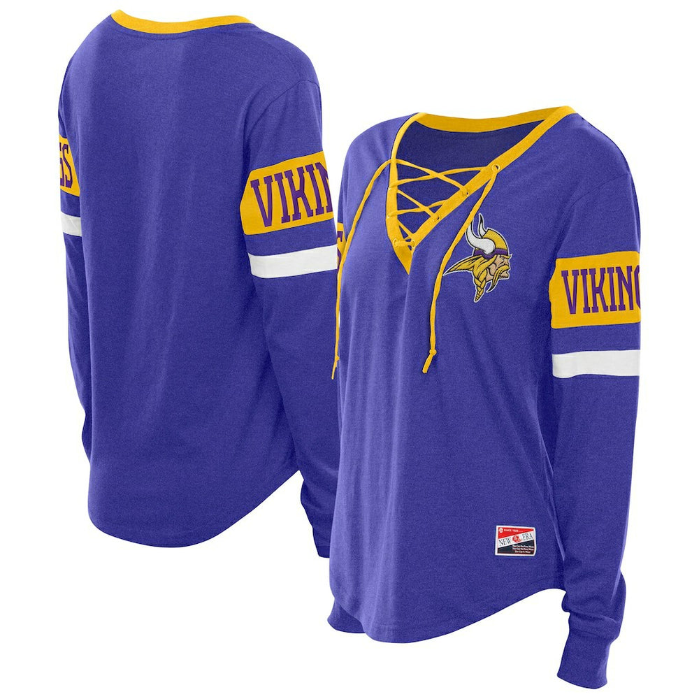 Minnesota Vikings Women's Throwback Lace-Up Long-Sleeve T-Shirt | NFL Sale