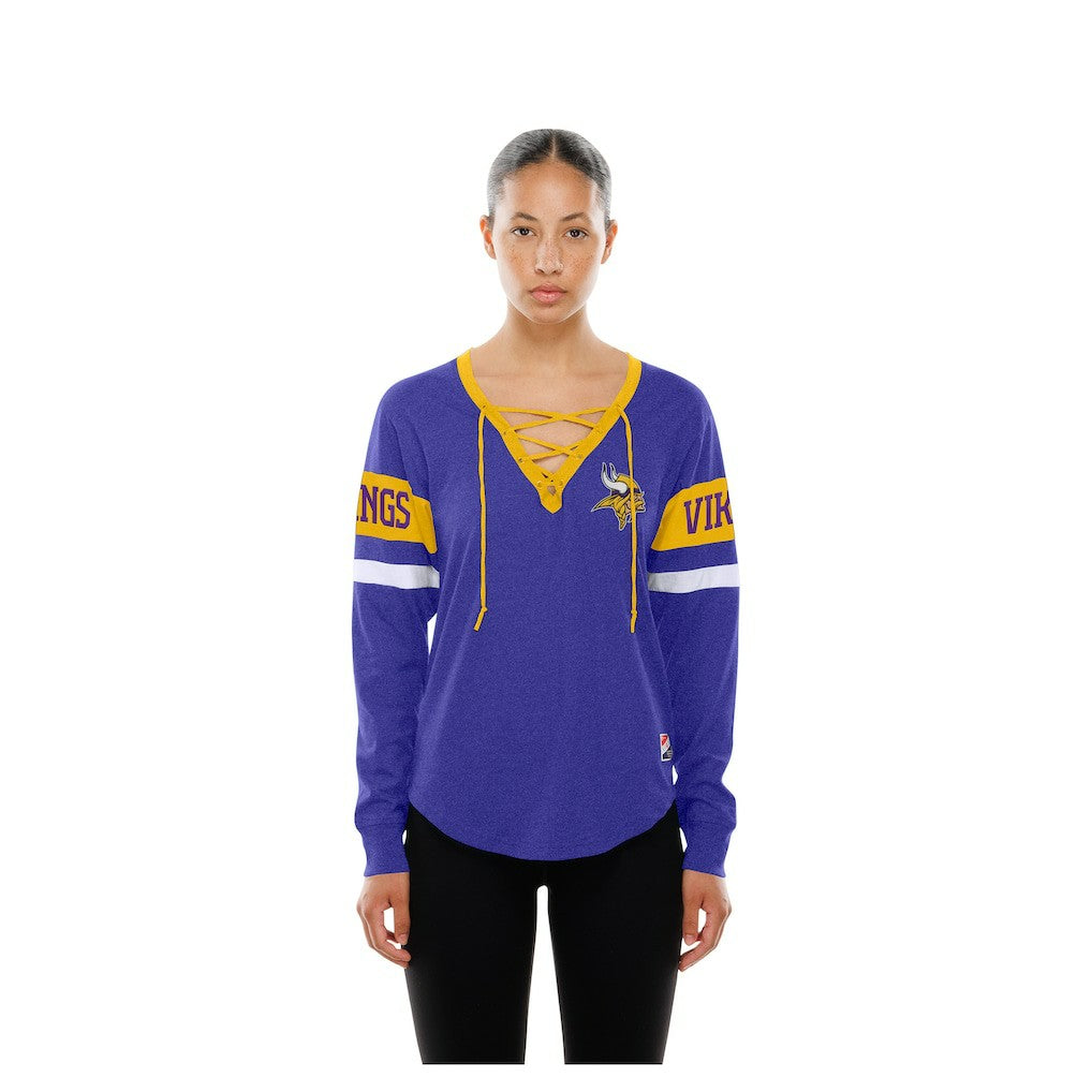 Minnesota Vikings Women's Throwback Lace-Up Long-Sleeve T-Shirt | NFL Sale