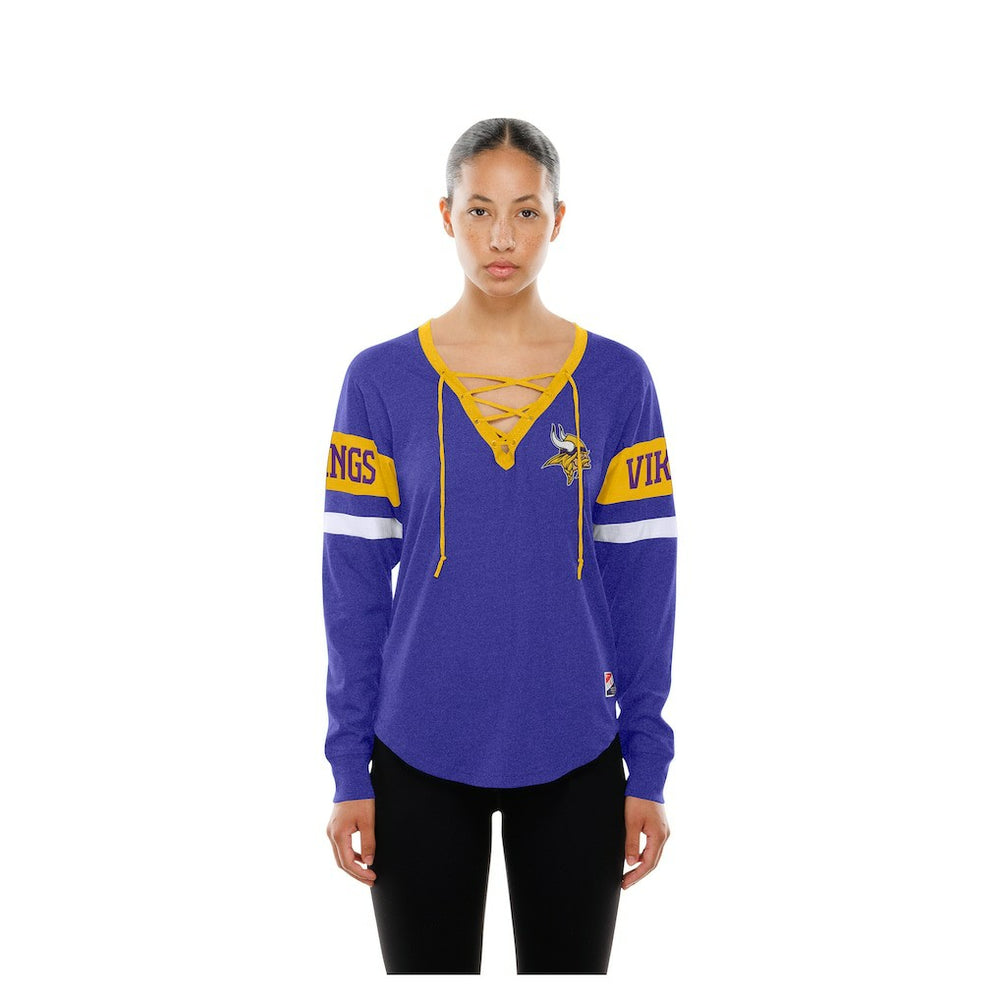 Minnesota Vikings Women's Throwback Lace-Up Long-Sleeve T-Shirt | NFL Sale