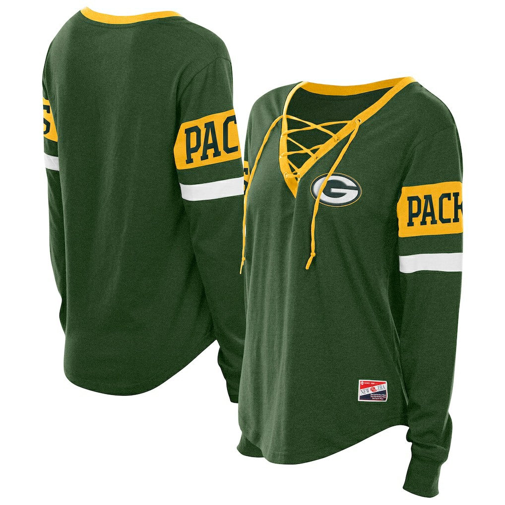 Green Bay Packers Women's Throwback Lace-Up Long-Sleeve T-Shirt | NFL Online