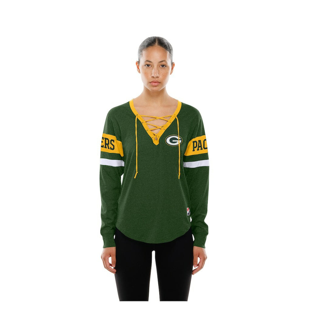 Green Bay Packers Women's Throwback Lace-Up Long-Sleeve T-Shirt | NFL Online