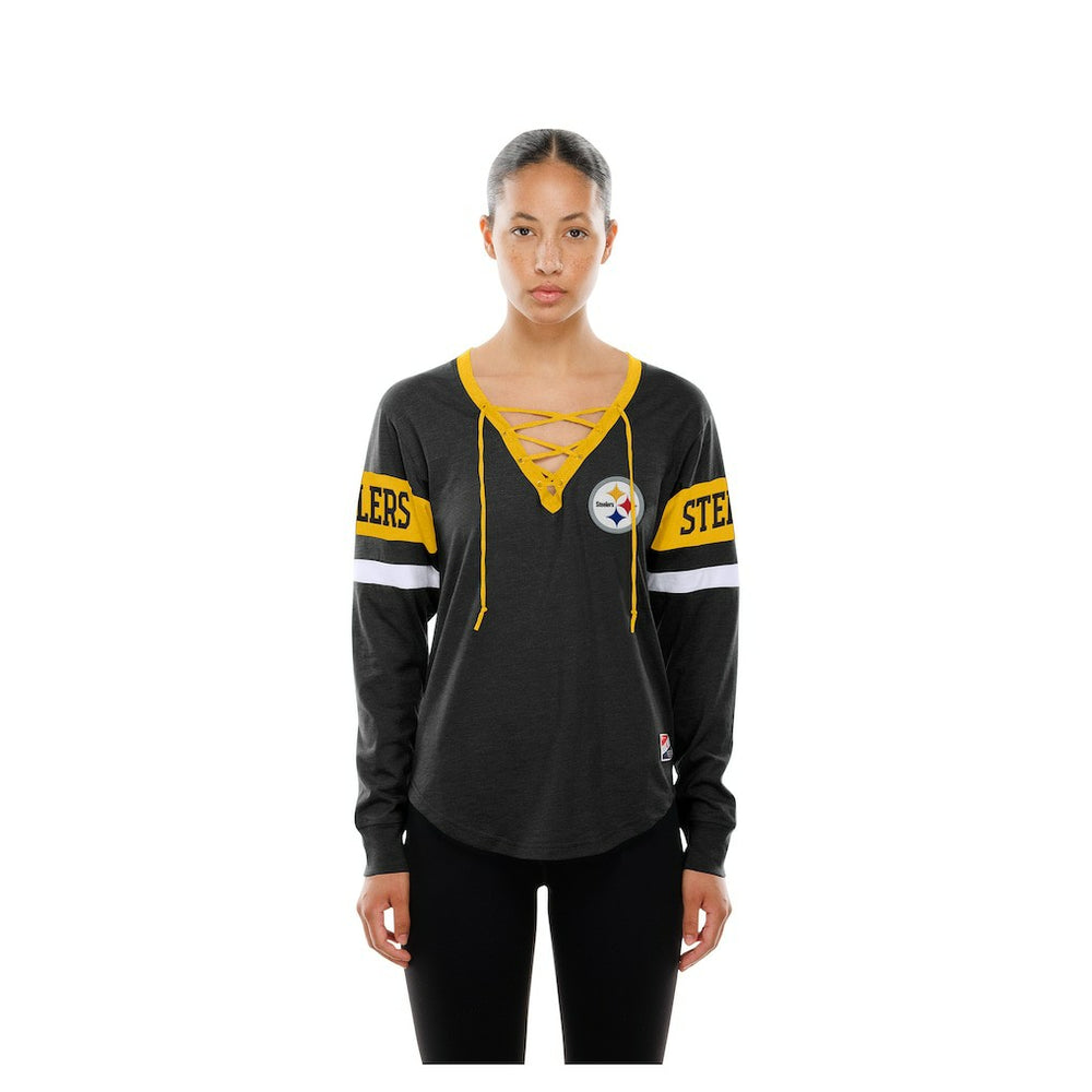 Pittsburgh Steelers Women's Throwback Lace-Up Long-Sleeve T-Shirt | NFL Online