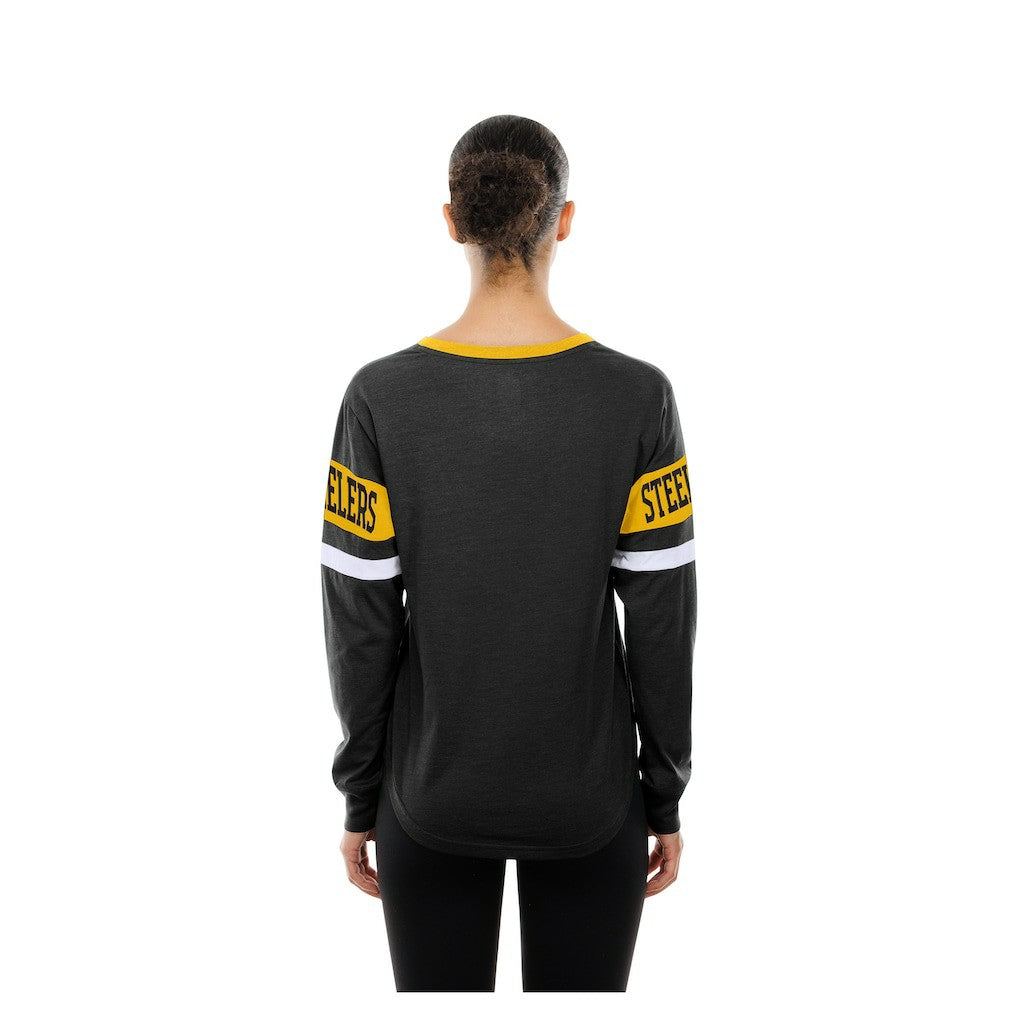 Pittsburgh Steelers Women's Throwback Lace-Up Long-Sleeve T-Shirt | NFL Online