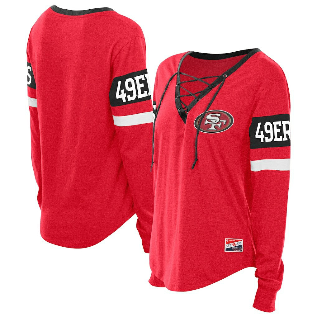San Francisco 49ers Women's Throwback Lace-Up Long-Sleeve T-Shirt | NFL Sale