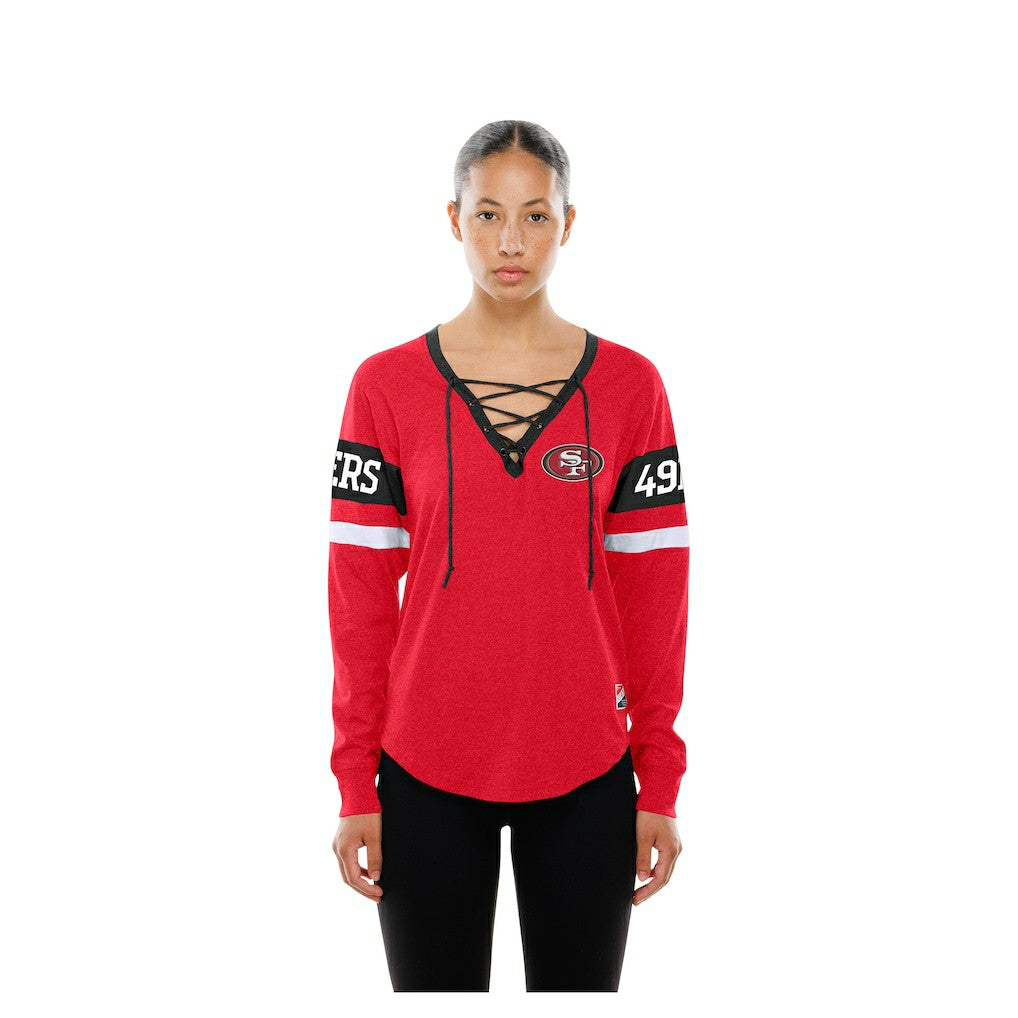 San Francisco 49ers Women's Throwback Lace-Up Long-Sleeve T-Shirt | NFL Sale