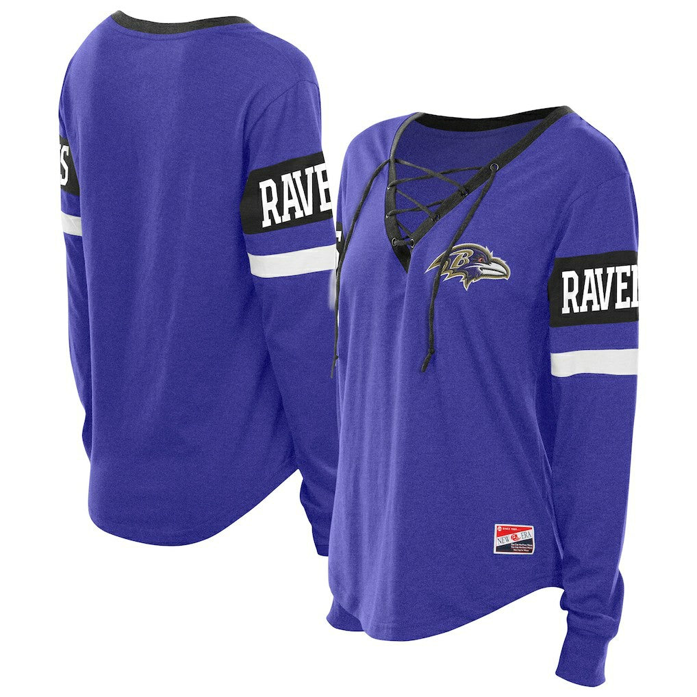 Baltimore Ravens Women's Throwback Lace-Up Long-Sleeve T-Shirt | NFL Discount