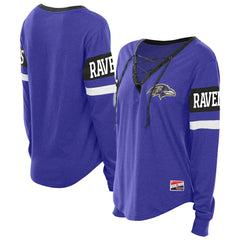 Baltimore Ravens Women's Throwback Lace-Up Long-Sleeve T-Shirt | NFL Discount