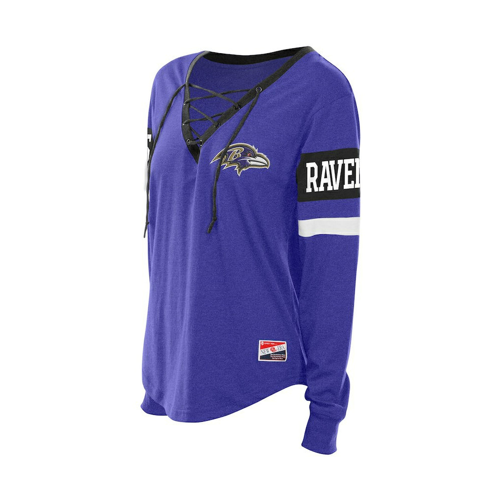 Baltimore Ravens Women's Throwback Lace-Up Long-Sleeve T-Shirt | NFL Discount