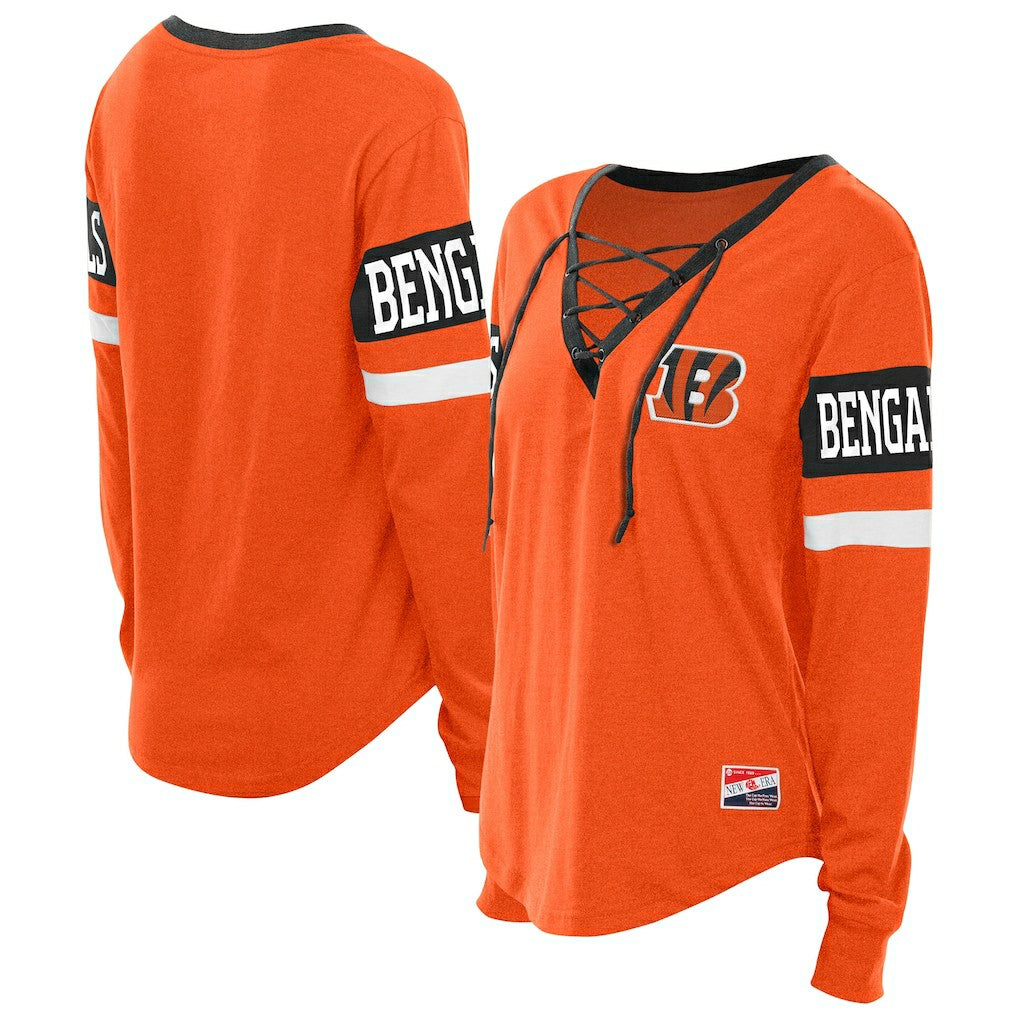 Cincinnati Bengals Women's Throwback Lace-Up Long-Sleeve T-Shirt | NFL Sale