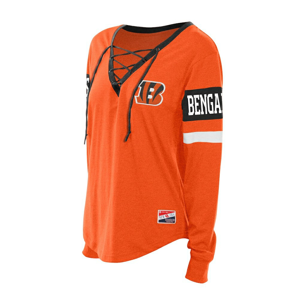 Cincinnati Bengals Women's Throwback Lace-Up Long-Sleeve T-Shirt | NFL Sale