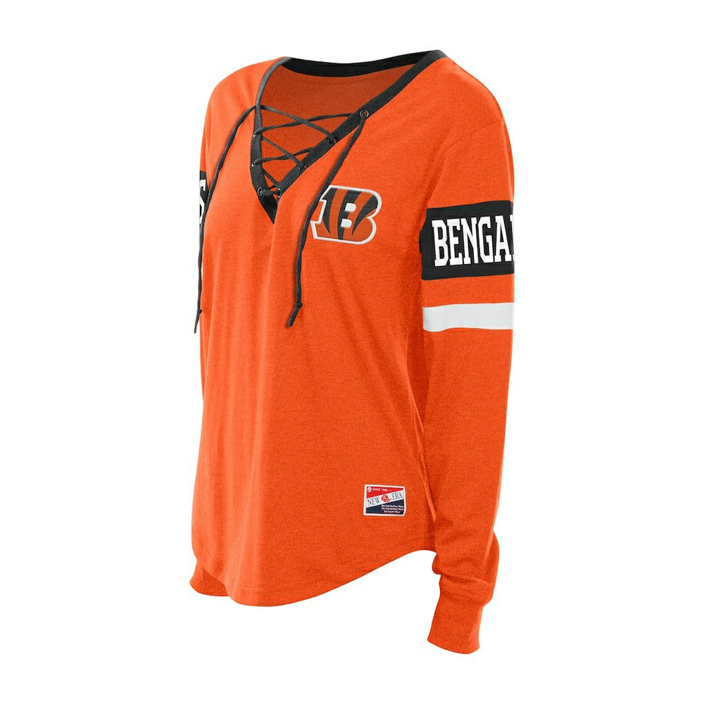 Cincinnati Bengals Women's Throwback Lace-Up Long-Sleeve T-Shirt | NFL Sale
