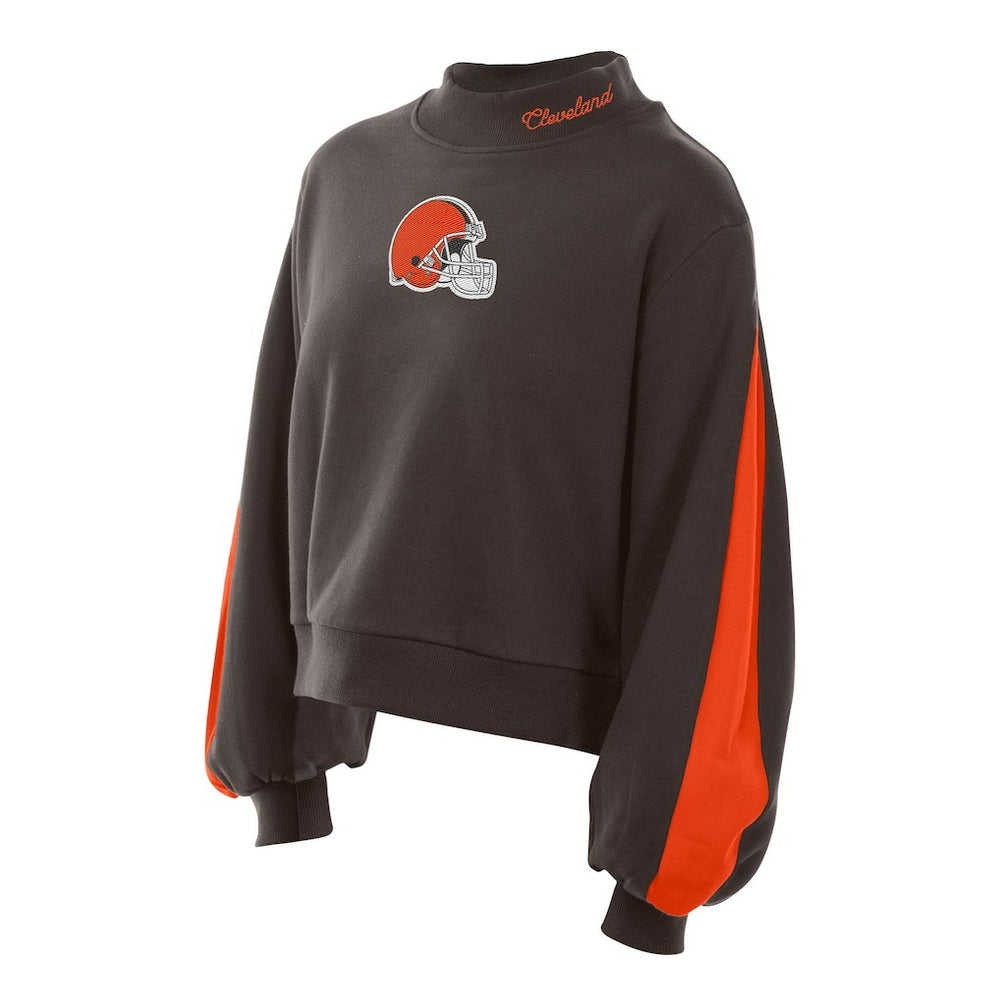 Cleveland Browns Women's Sport Night Mock Neck Balloon Sleeve Pullover Sweatshirt | NFL US