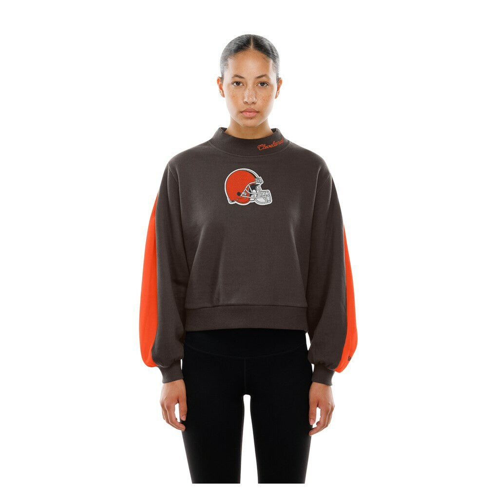 Cleveland Browns Women's Sport Night Mock Neck Balloon Sleeve Pullover Sweatshirt | NFL US
