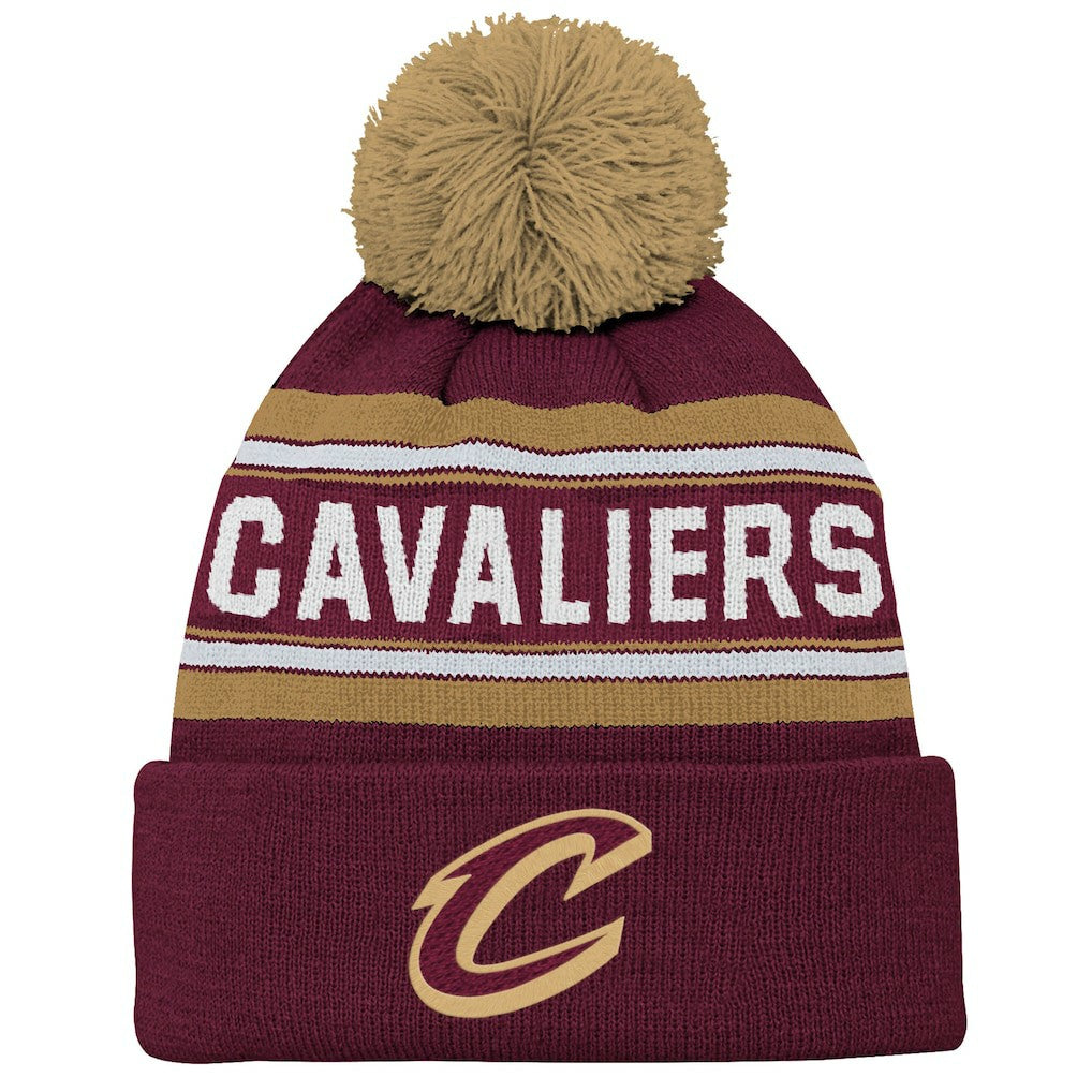 Wine Cleveland Cavaliers Outerstuff Youth Backboard Jacquard Cuffed Knit Hat with Pom sale | NBA