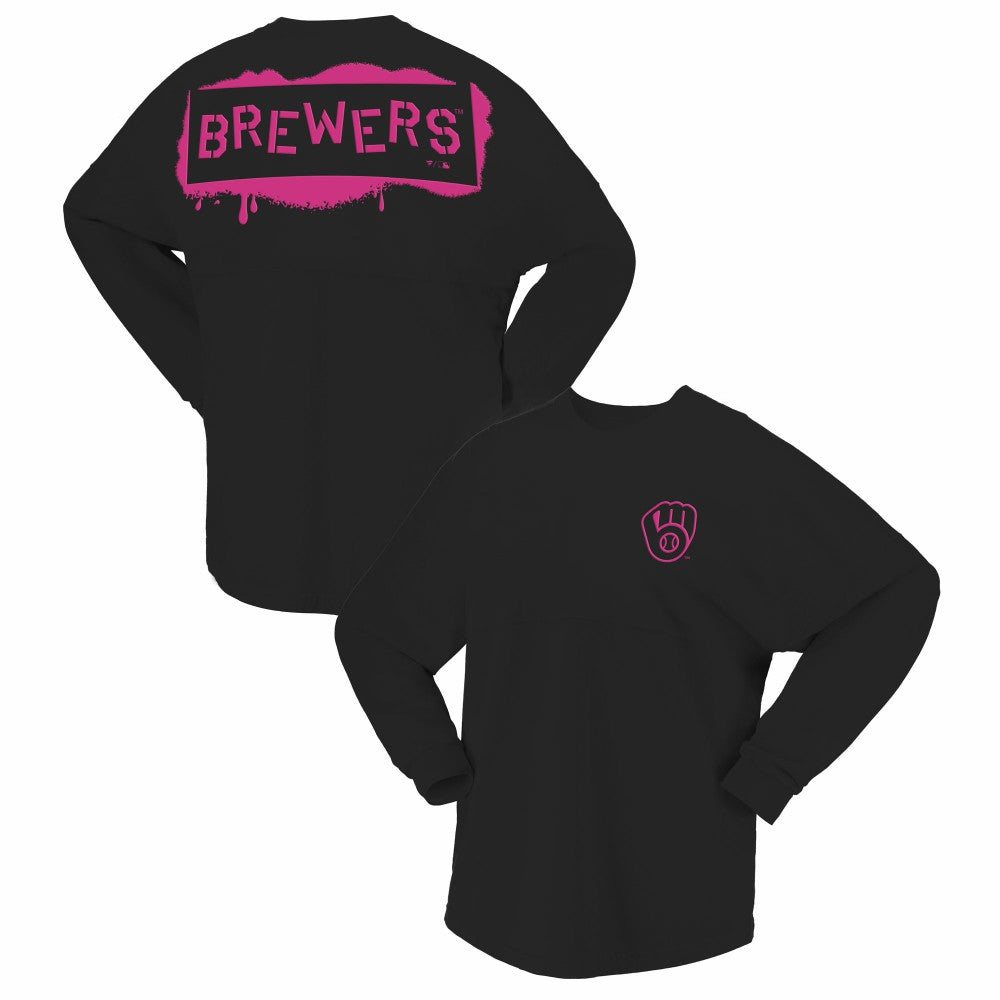 Milwaukee Brewers Fanatics Women's Neon Jersey Long Sleeve T-Shirt - MLB Jerseys