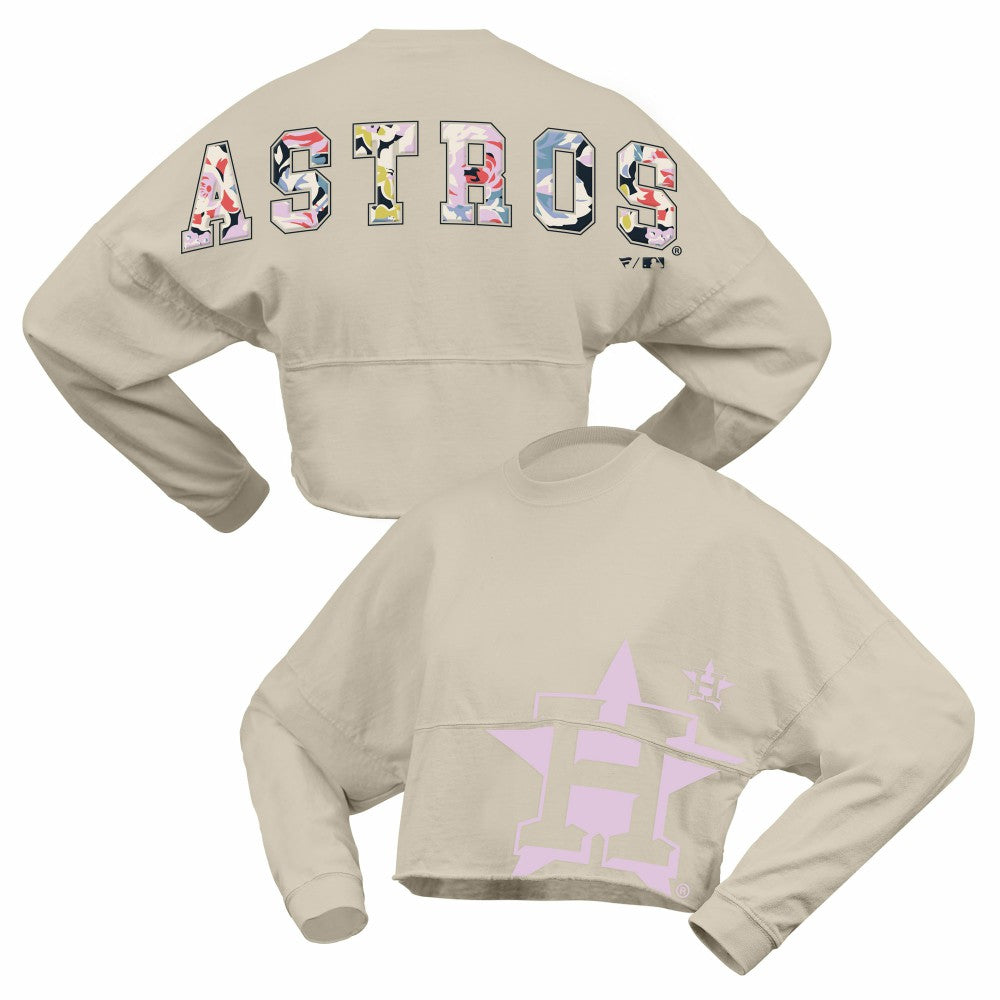 Houston Astros Fanatics Women's Floral Preppy Cropped Long Sleeve T-Shirt - MLB T-shirts
