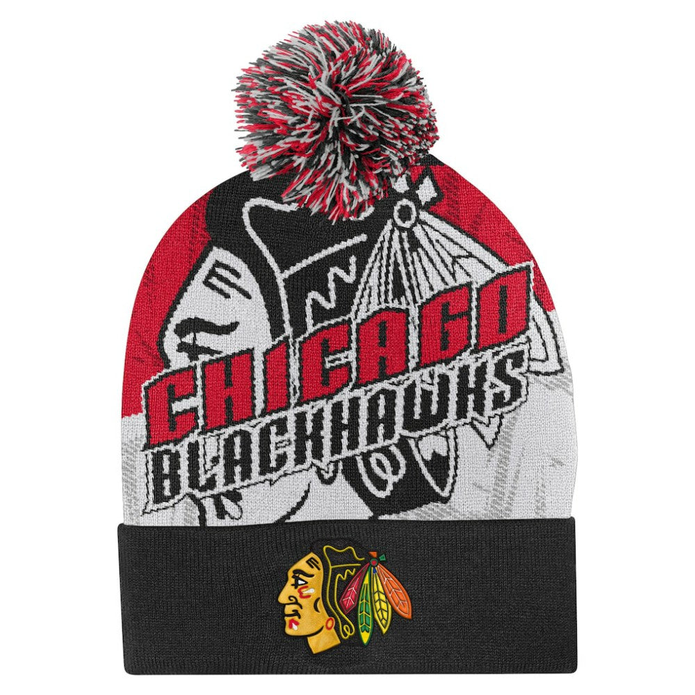 Chicago Blackhawks Outerstuff Youth New Edge Cuffed Knit Hat with Pom -  NHL Hats