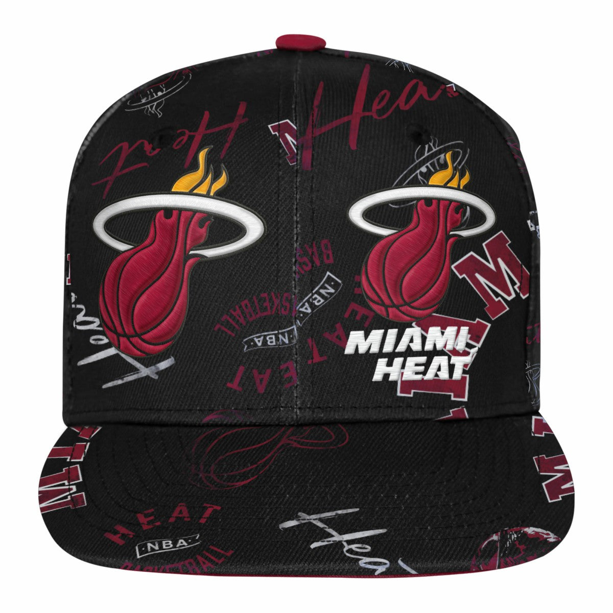 Black Miami Heat Outerstuff Youth Street Hooper Allover Print Snapback Hat | NBA