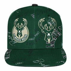 Hunter Green Milwaukee Bucks Outerstuff Youth Street Hooper Allover Print Snapback Hat | NBA