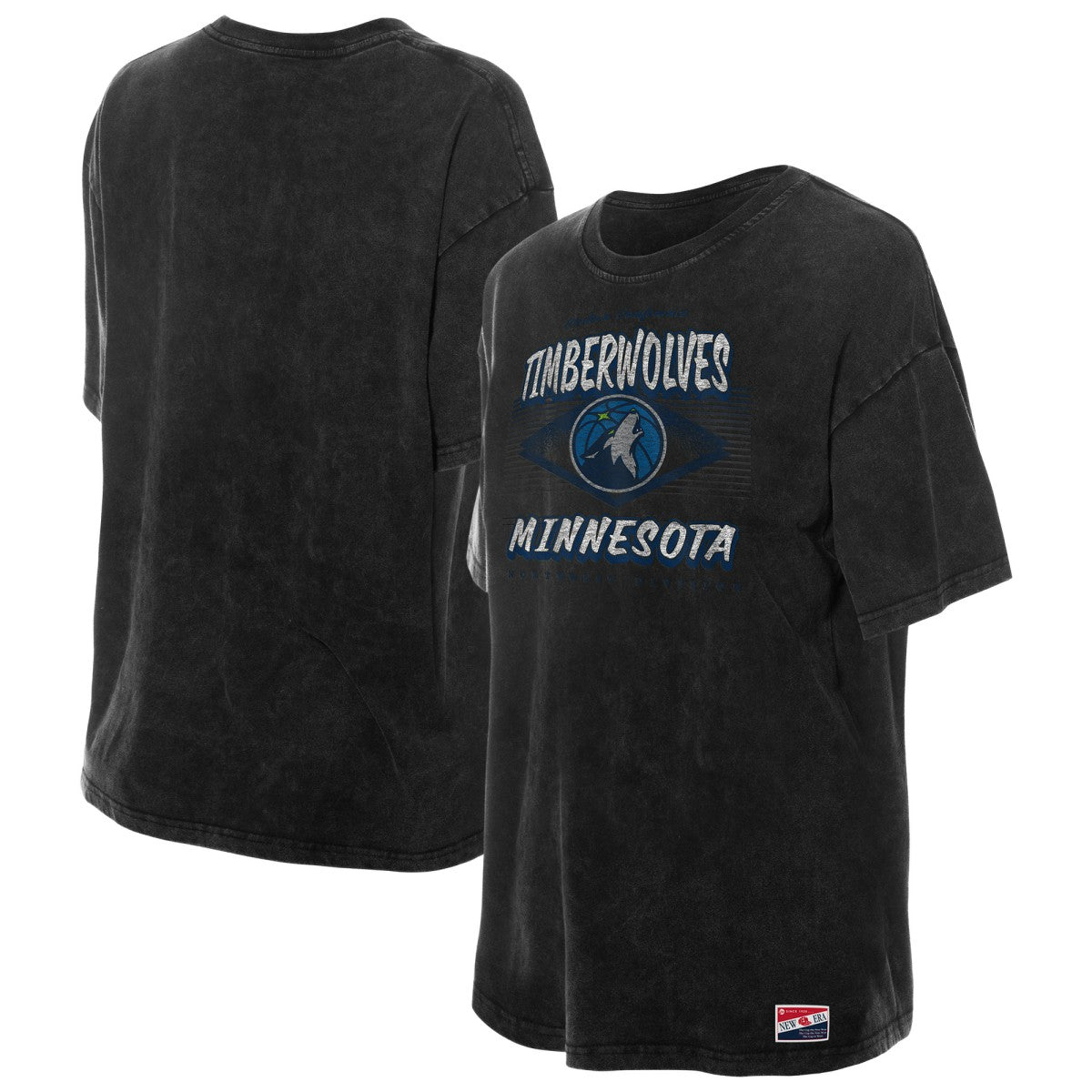 Black Minnesota Timberwolves Women's Throwback Mineral Wash Oversized T-Shirt | NBA