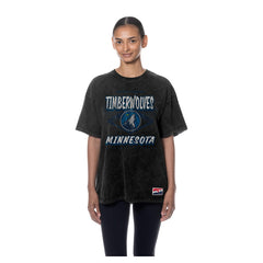 Black Minnesota Timberwolves Women's Throwback Mineral Wash Oversized T-Shirt | NBA