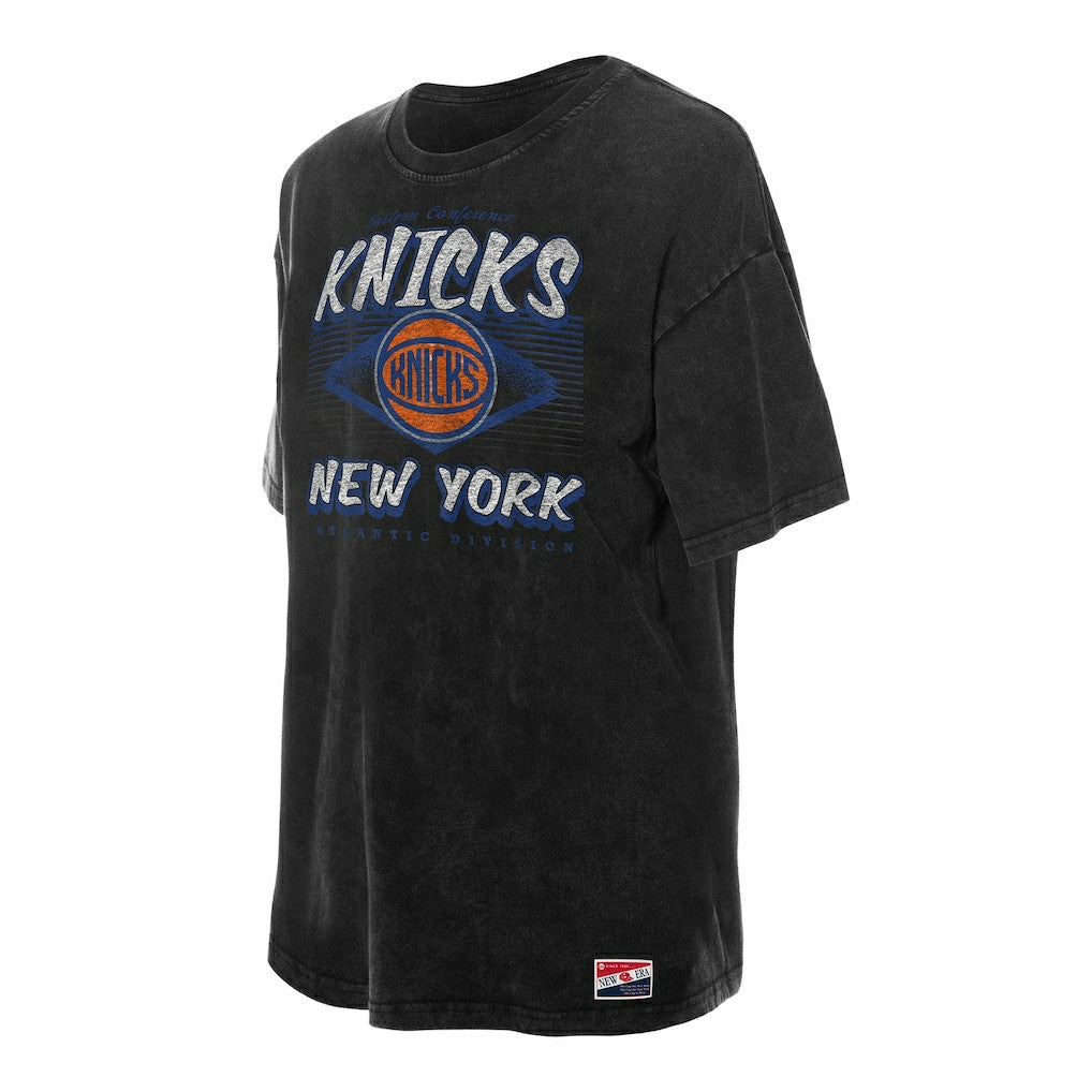Black New York Knicks Women's Throwback Mineral Wash Oversized T-Shirt | NBA