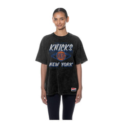 Black New York Knicks Women's Throwback Mineral Wash Oversized T-Shirt | NBA
