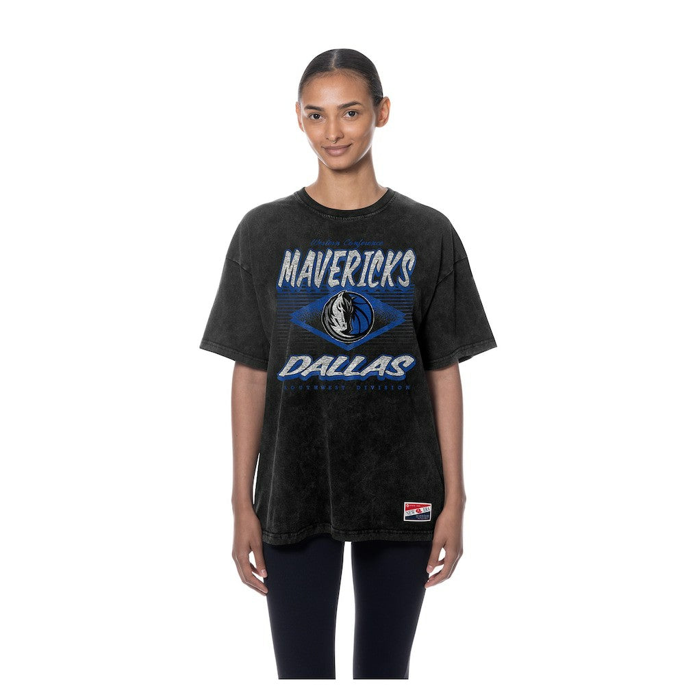 Black Dallas Mavericks Women's Throwback Mineral Wash Oversized T-Shirt sale | NBA