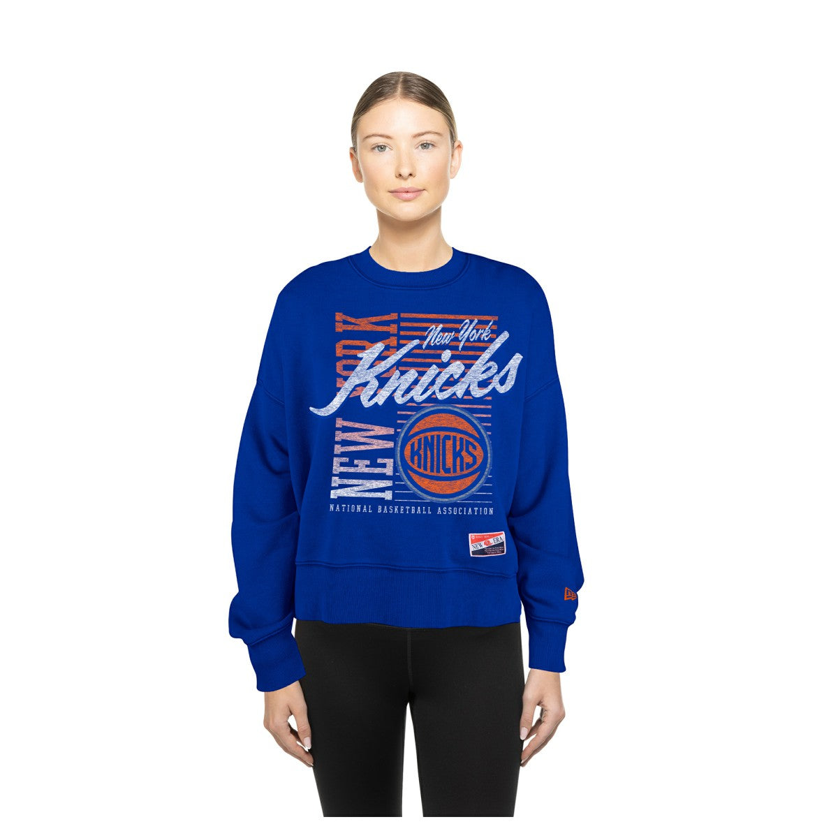 Blue New York Knicks Women's Boxy Throwback Mineral Wash Sweatshirt | NBA