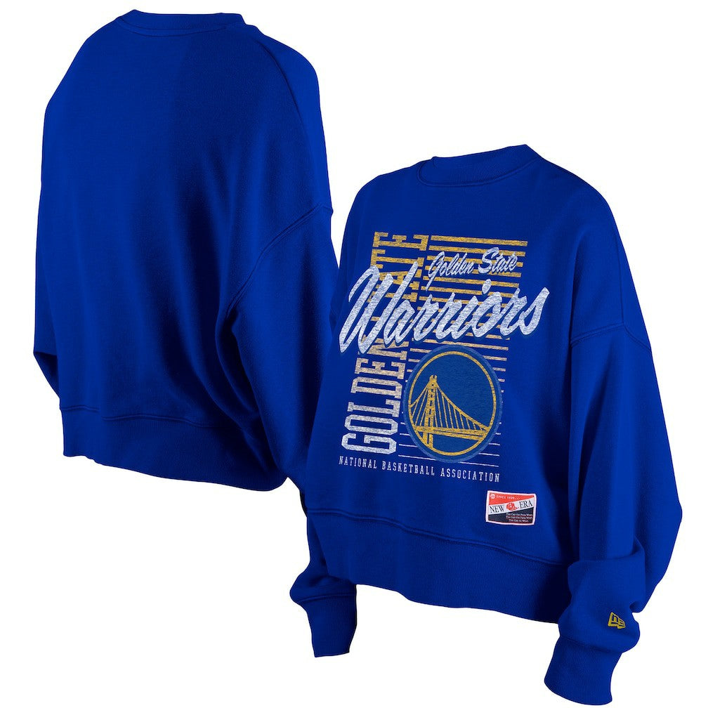 Royal Golden State Warriors Women's Boxy Throwback Mineral Wash Sweatshirt sale | NBA