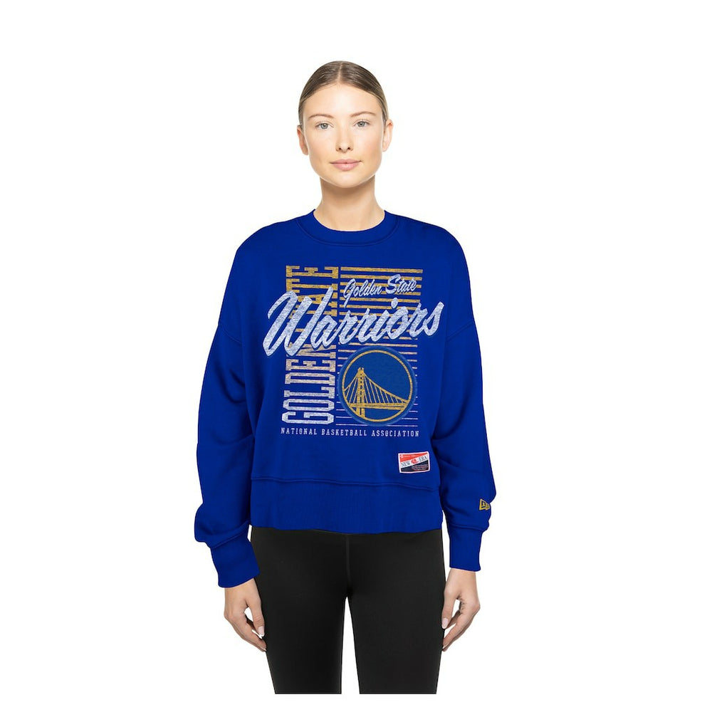 Royal Golden State Warriors Women's Boxy Throwback Mineral Wash Sweatshirt sale | NBA