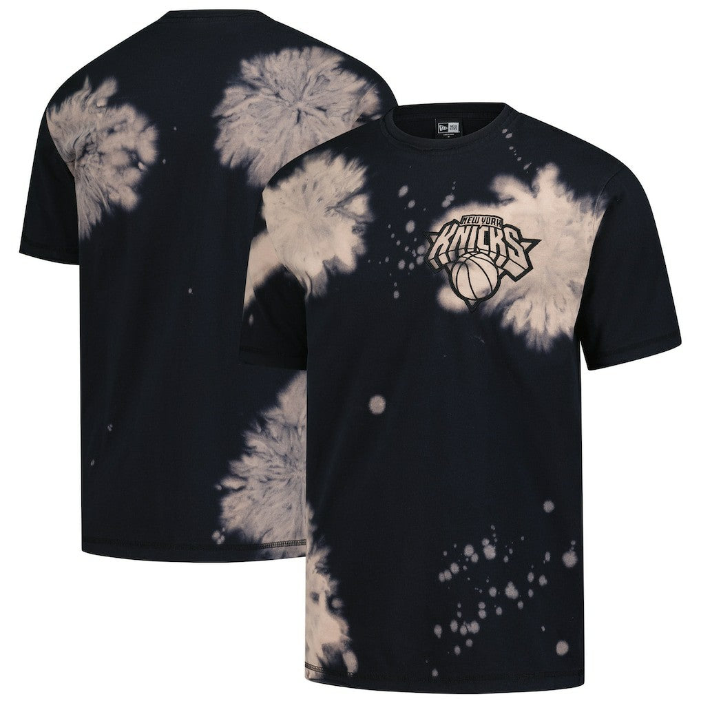 Black New York Knicks Injection Bleached Out Raw Edge Oversized T-Shirt | NBA