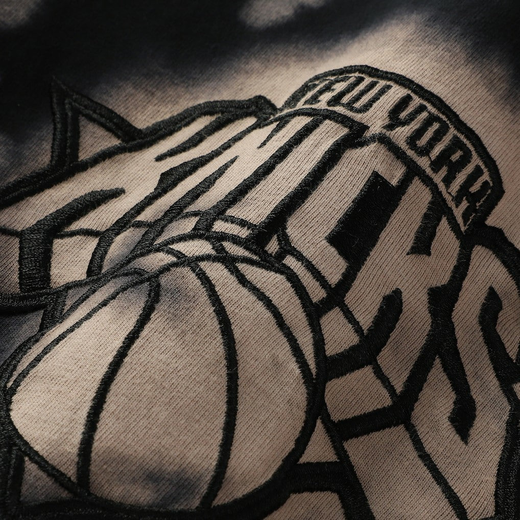 Black New York Knicks Injection Bleached Out Raw Edge Oversized T-Shirt | NBA