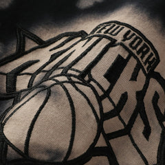 Black New York Knicks Injection Bleached Out Raw Edge Oversized T-Shirt | NBA
