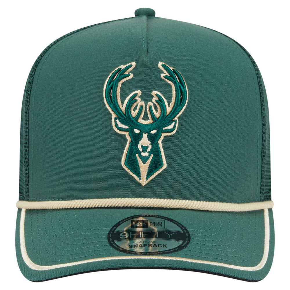 Hunter Green Milwaukee Bucks Vintage Team Rope A-Frame 9FIFTY Snapback Hat | NBA