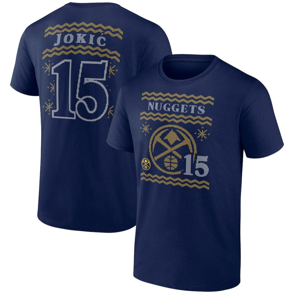 Navy Nikola Jokic Denver Nuggets Ugly Sweater Name & Number T-Shirt sale | NBA