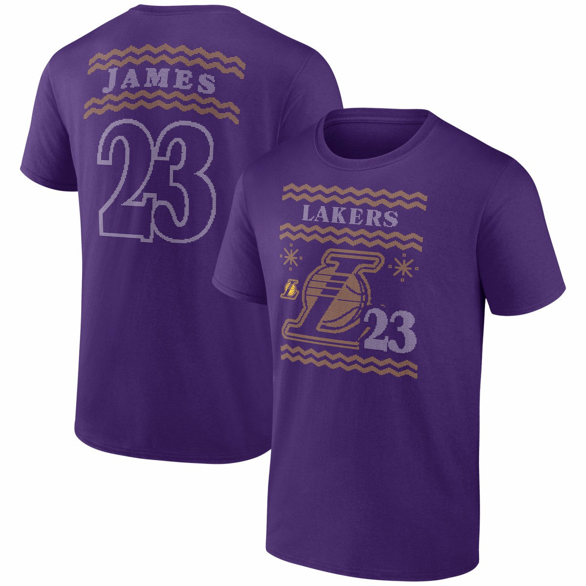 Purple LeBron James Los Angeles Lakers Ugly Sweater Name & Number T-Shirt | NBA