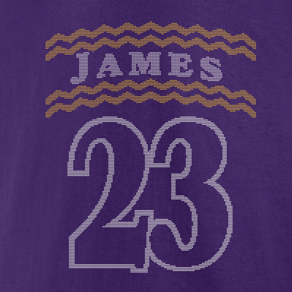 Purple LeBron James Los Angeles Lakers Ugly Sweater Name & Number T-Shirt | NBA