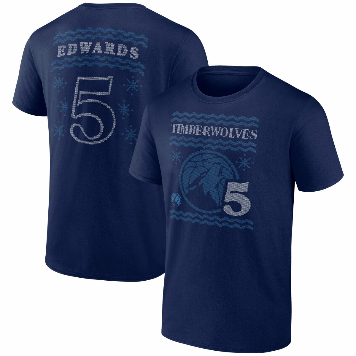 Navy Anthony Edwards Minnesota Timberwolves Ugly Sweater Name & Number T-Shirt | NBA