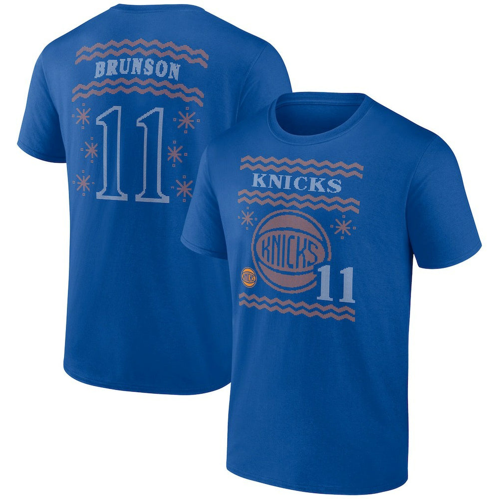 Blue Jalen Brunson New York Knicks Ugly Sweater Name & Number T-Shirt | NBA