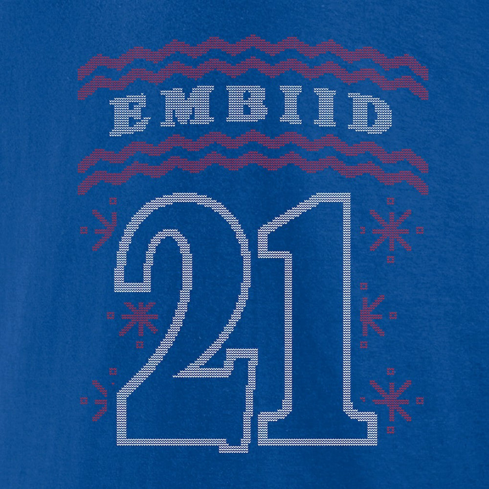 Royal Joel Embiid Philadelphia 76ers Ugly Sweater Name & Number T-Shirt | NBA