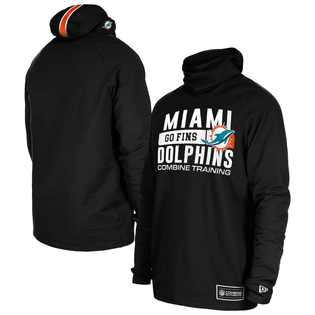 Miami Dolphins Functional Fandom Balaclava Helmet Stripe Tri-Blend Hoodie | NFL Discount