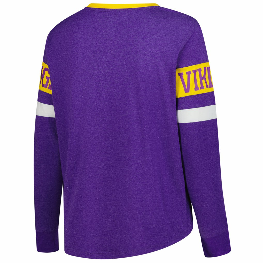 Minnesota Vikings Women's Plus Size Throwback Lace-Up Long Sleeve T-Shirt | NFL Outlet