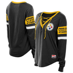 Pittsburgh Steelers Women's Plus Size Throwback Lace-Up Long Sleeve T-Shirt | NFL Outlet