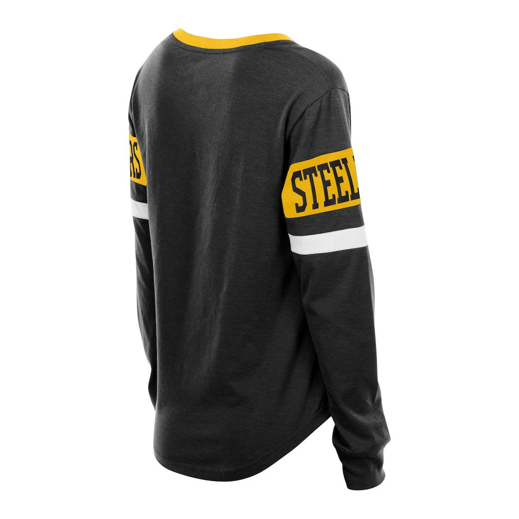 Pittsburgh Steelers Women's Plus Size Throwback Lace-Up Long Sleeve T-Shirt | NFL Outlet